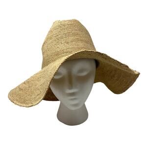 Janessa Leone 100% Raffia Straw Hat Womens Sz Medium Natural Tan